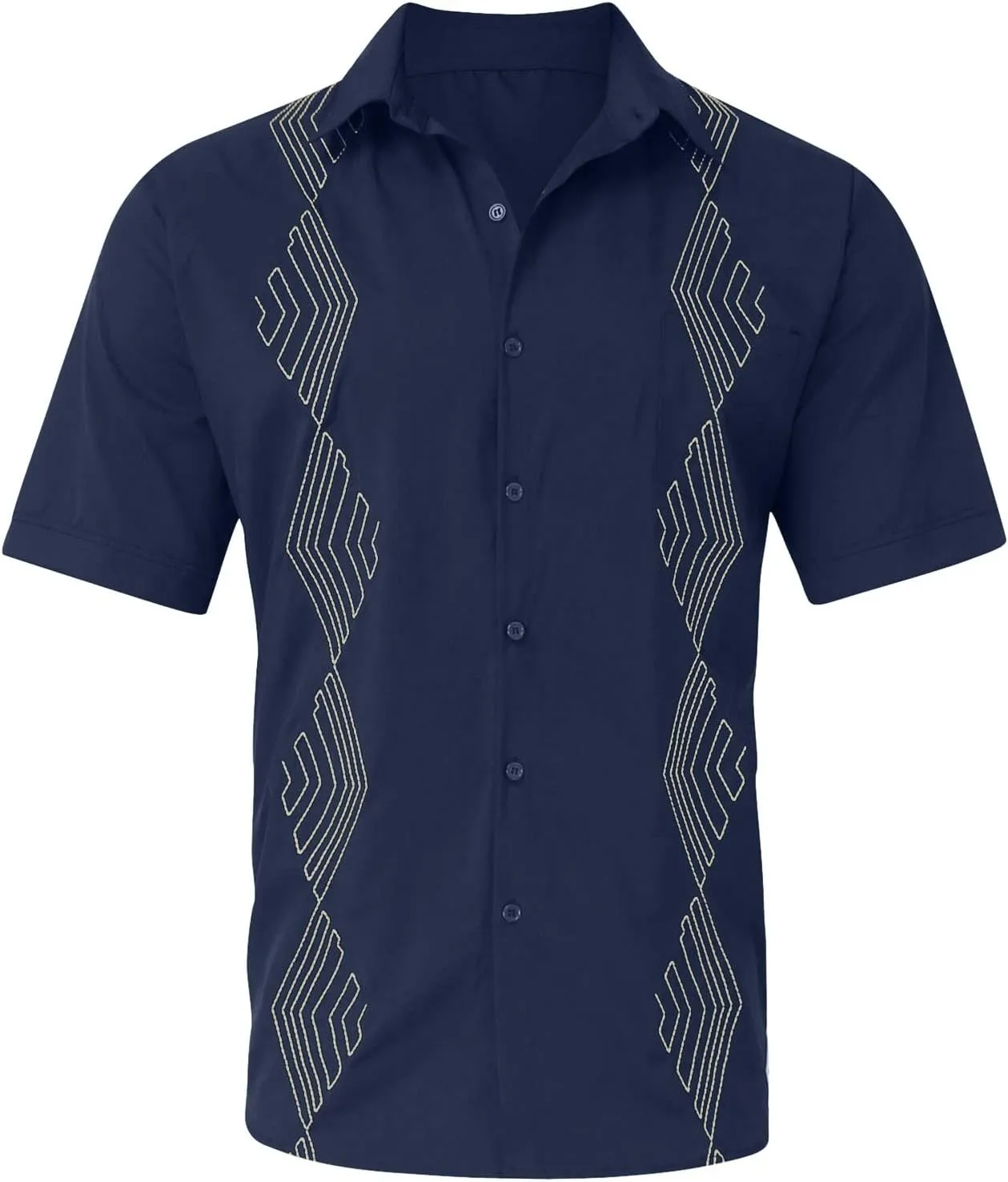 Men's Button Down Guayabera Shirts Cotton Linen Beach Summer Casual Shirts Top Mexican Embroidered Cuban Wedding Shirt