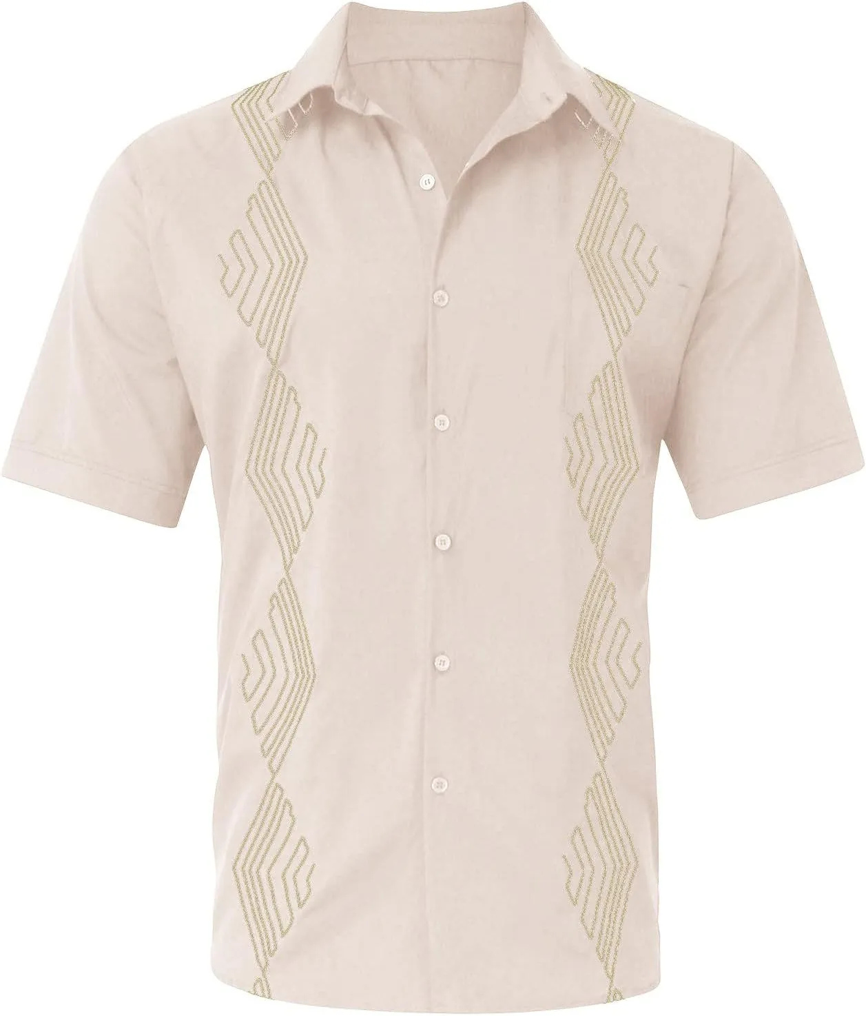 Men's Button Down Guayabera Shirts Cotton Linen Beach Summer Casual Shirts Top Mexican Embroidered Cuban Wedding Shirt