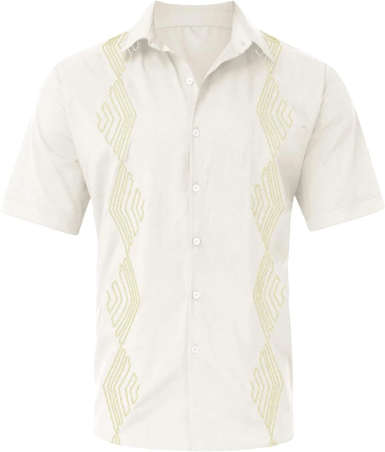 Men's Button Down Guayabera Shirts Cotton Linen Beach Summer Casual Shirts Top Mexican Embroidered Cuban Wedding Shirt