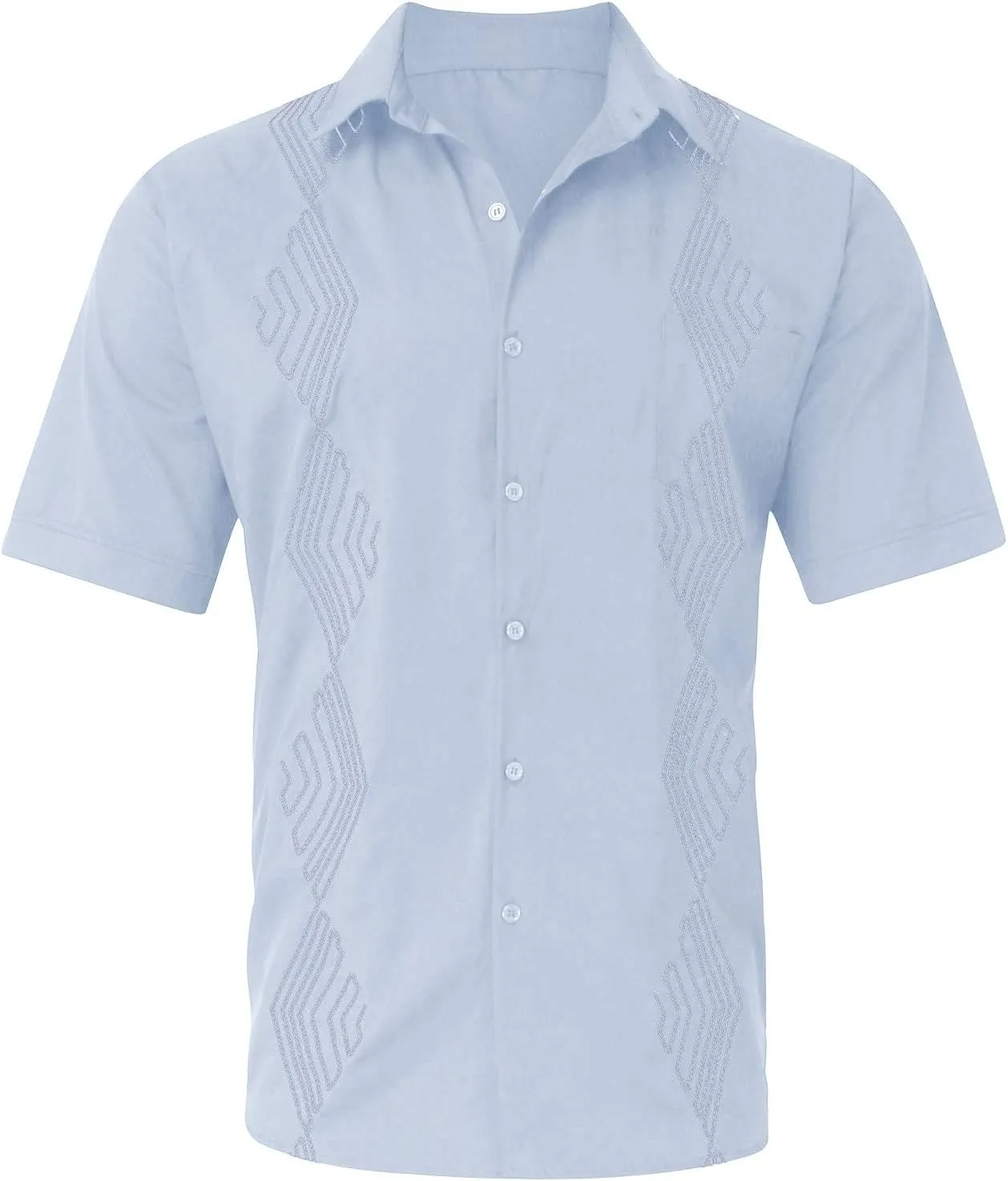 Men's Button Down Guayabera Shirts Cotton Linen Beach Summer Casual Shirts Top Mexican Embroidered Cuban Wedding Shirt