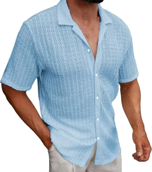 Mens Button Down Shirt Cotton Short Sleeve Casual Summer Beach Gym Workout Oversized Tshirts Stylish Collared T-Shirts