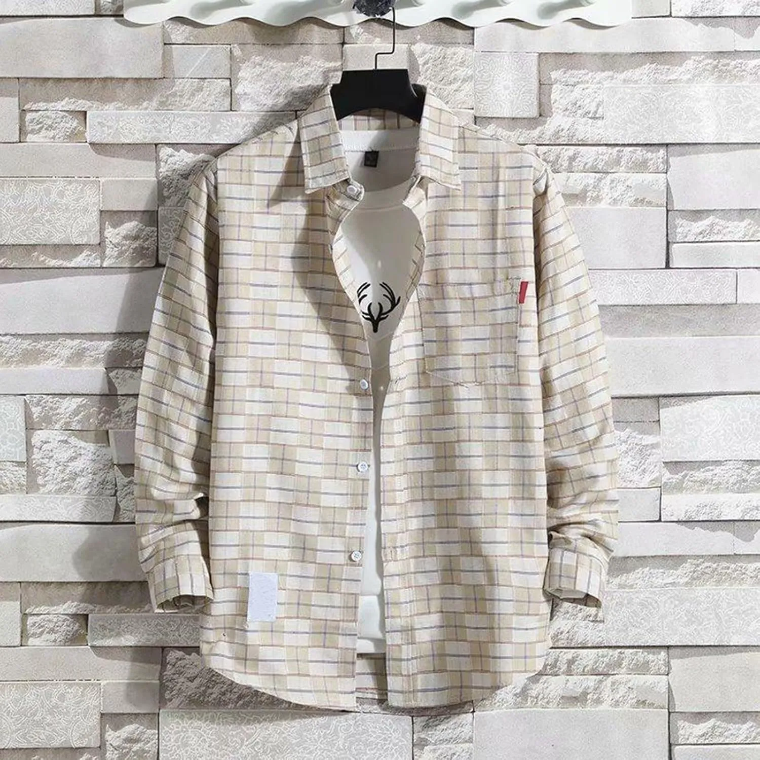 Mens Button Down Shirts Long Sleeve Casual Stylish Button Up Shirt Plaid Slim Fit Tshirts Spring Cardigan with Pocket