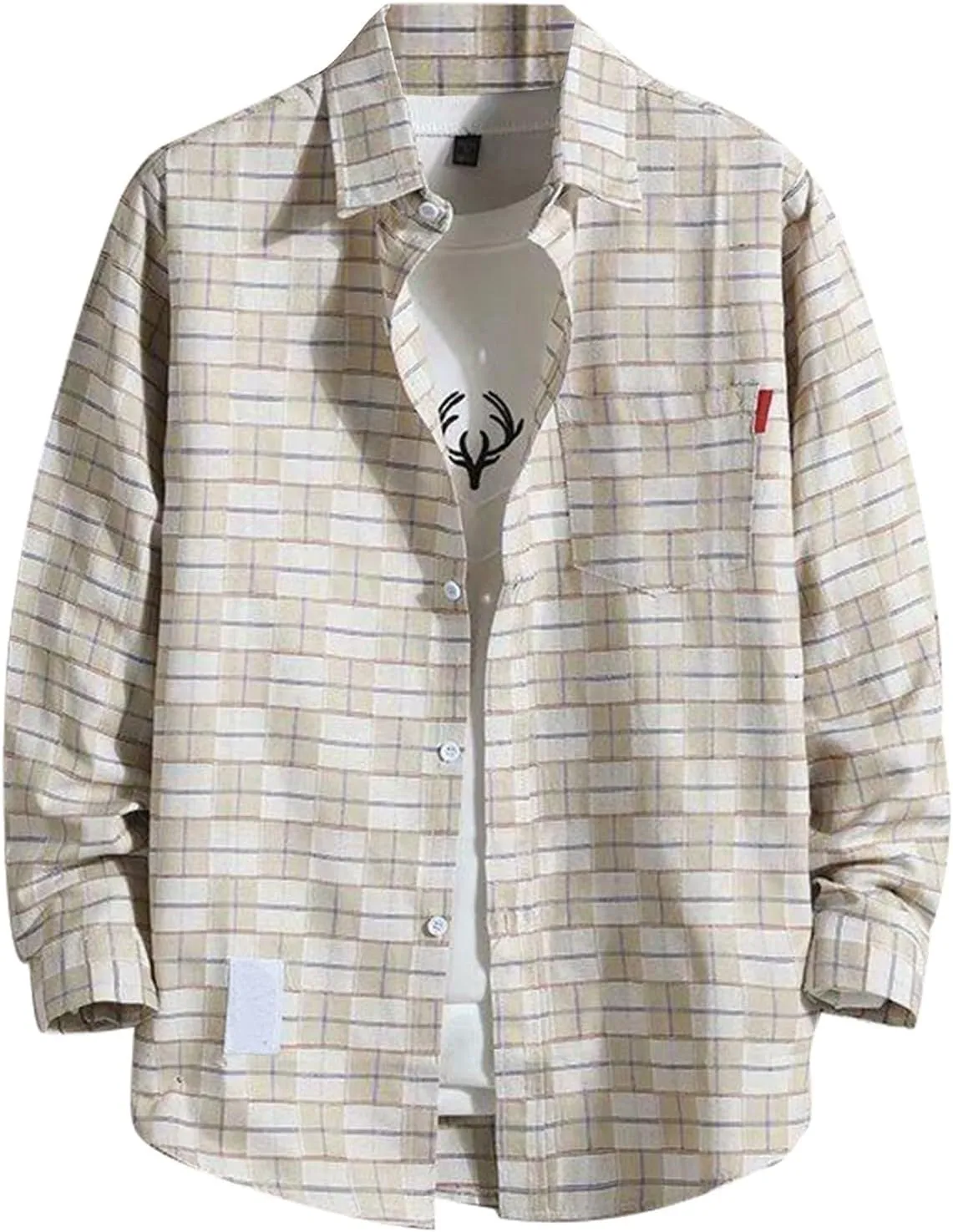 Mens Button Down Shirts Long Sleeve Casual Stylish Button Up Shirt Plaid Slim Fit Tshirts Spring Cardigan with Pocket
