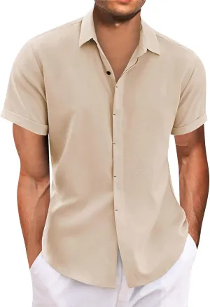 Men's Button Down Shirts Solid Color Hawaiian Beach Shirt Short Sleeve Summer Dress Tops Casual Shirts, M-4XL