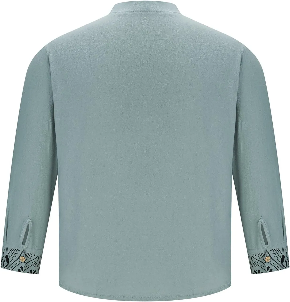 Mens Button Up Cotton Linen Henley Shirt Long Sleeve Hippie Casual African Print Tshirts Band Collar Beach Fall Tops