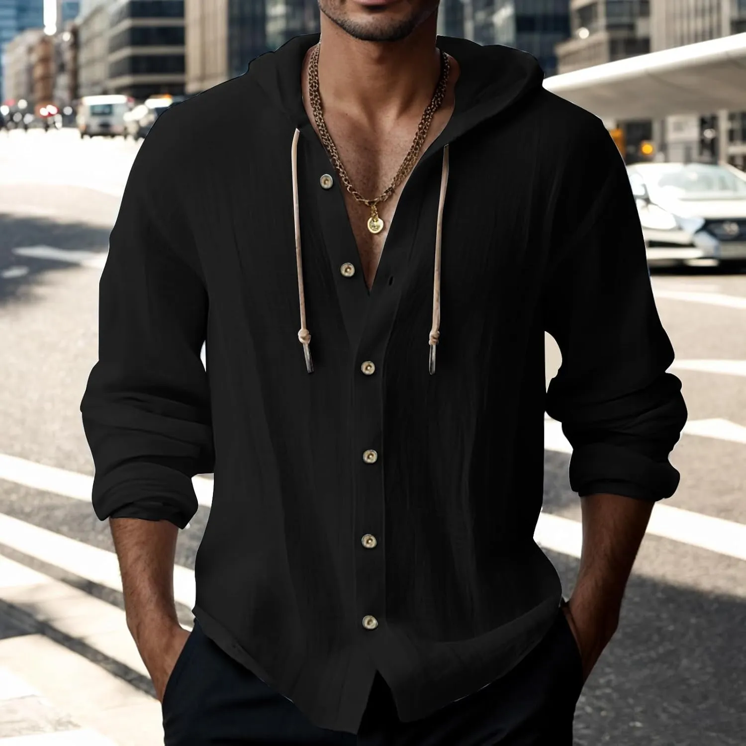 Men's Casual Button Cardigan Long Sleeve Stylish Hoodies Button Down Shirt Henley Shirt Breathable Sweatshirt