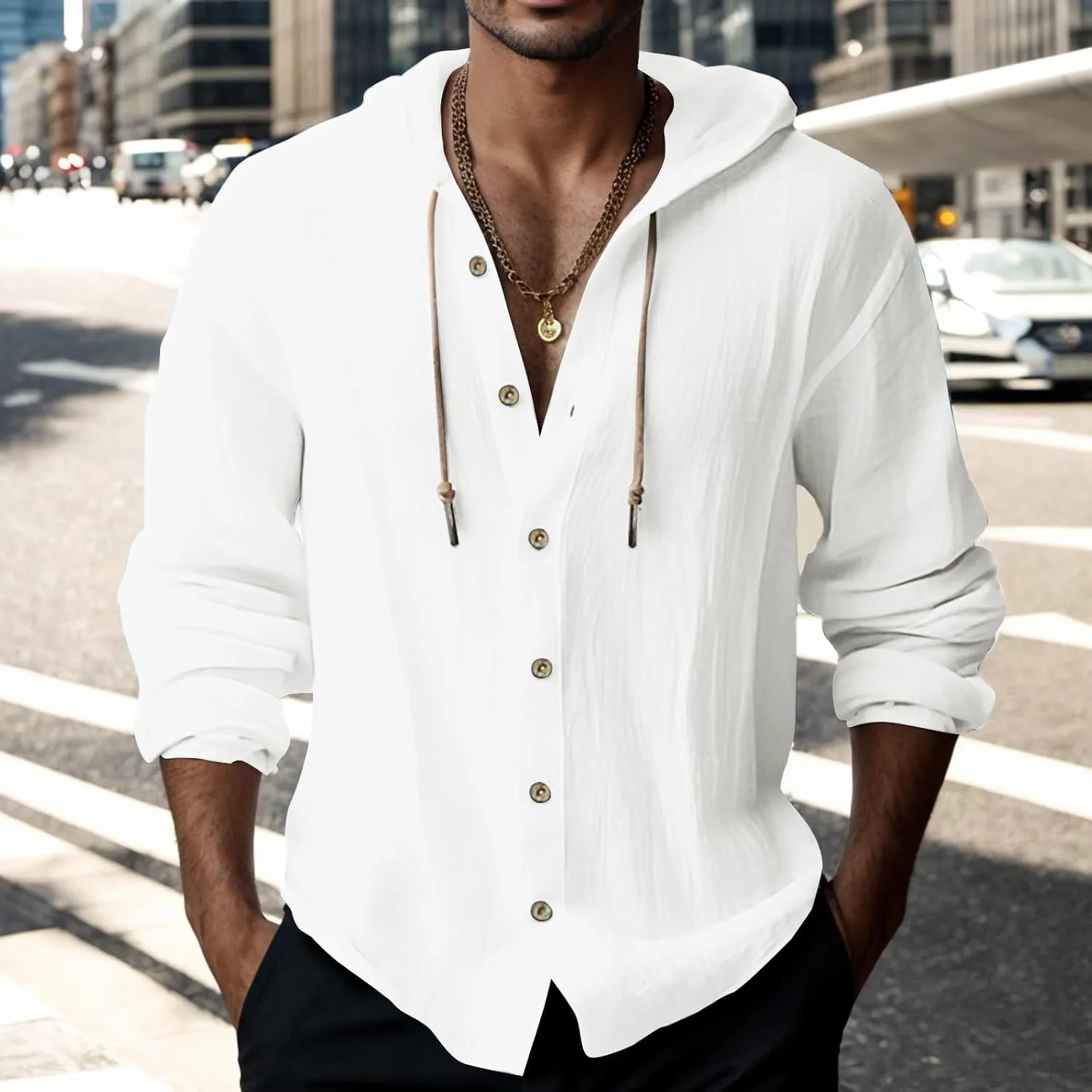Men's Casual Button Cardigan Long Sleeve Stylish Hoodies Button Down Shirt Henley Shirt Breathable Sweatshirt