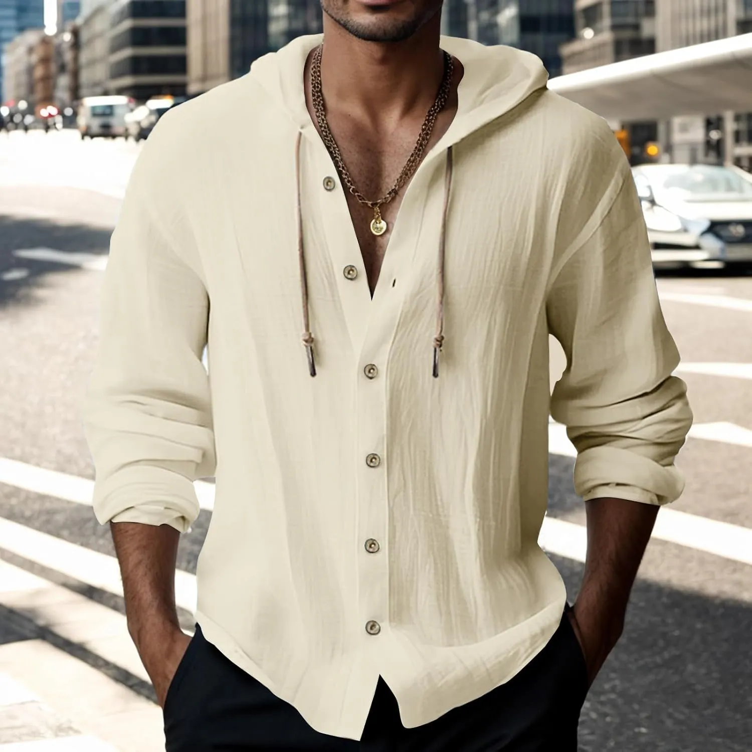 Men's Casual Button Cardigan Long Sleeve Stylish Hoodies Button Down Shirt Henley Shirt Breathable Sweatshirt