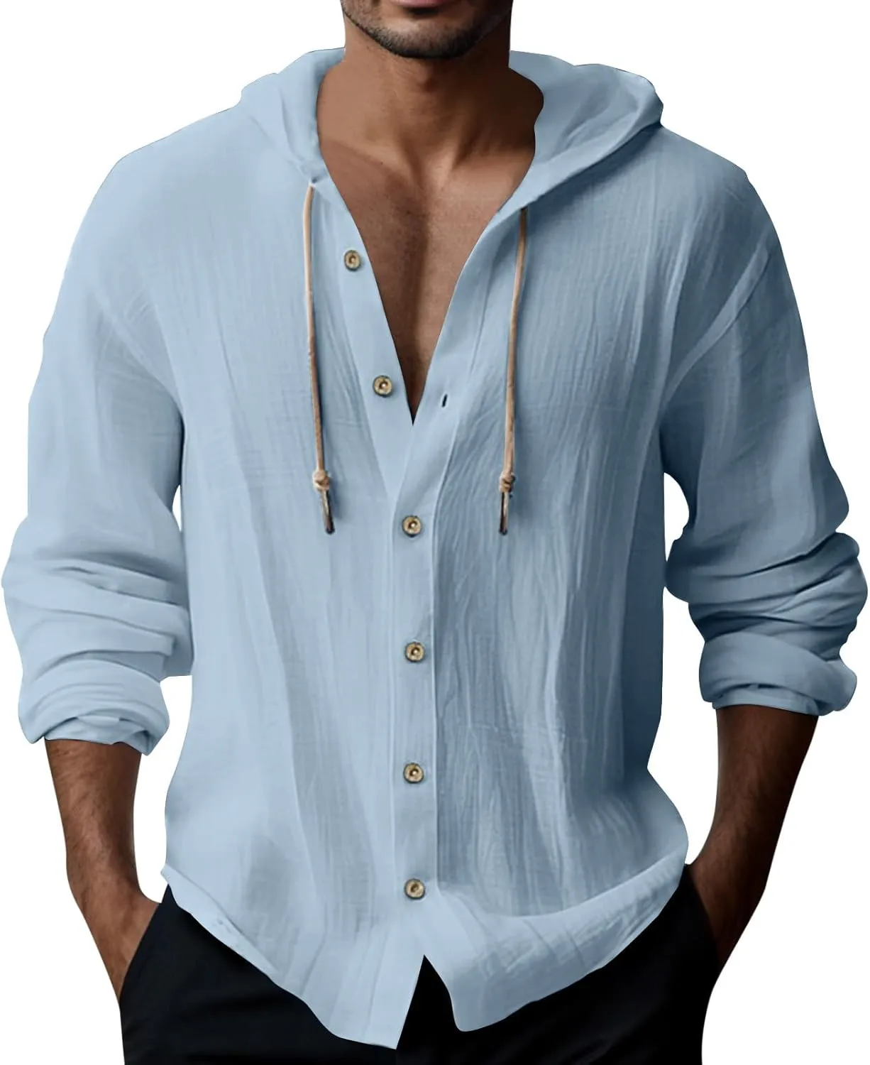 Men's Casual Button Cardigan Long Sleeve Stylish Hoodies Button Down Shirt Henley Shirt Breathable Sweatshirt