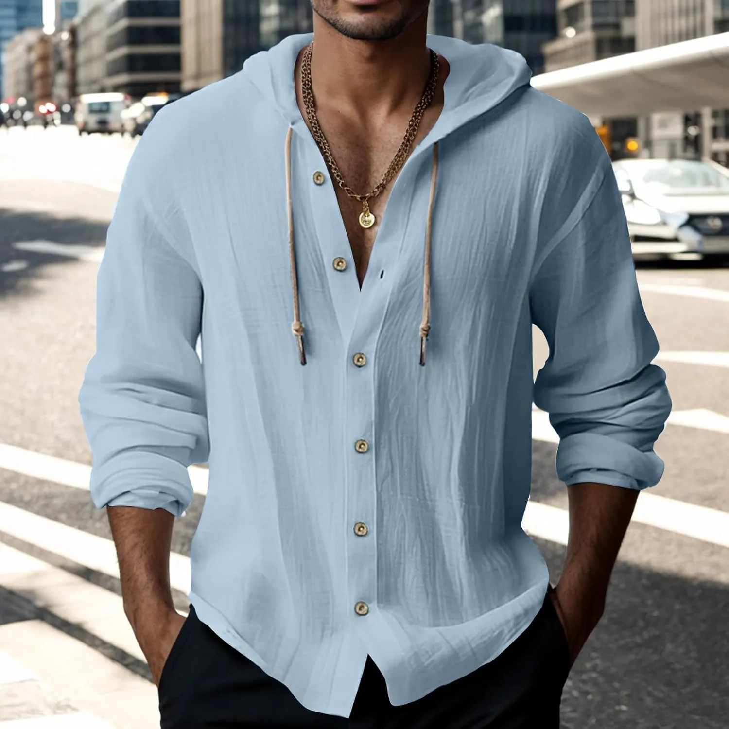 Men's Casual Button Cardigan Long Sleeve Stylish Hoodies Button Down Shirt Henley Shirt Breathable Sweatshirt