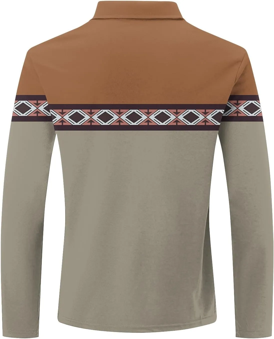 Men's Casual Colour Block Polo Shirts Striped Printed Long Sleeve Tops Zipper Lapel T-Shirt Shirt Fall Shirts