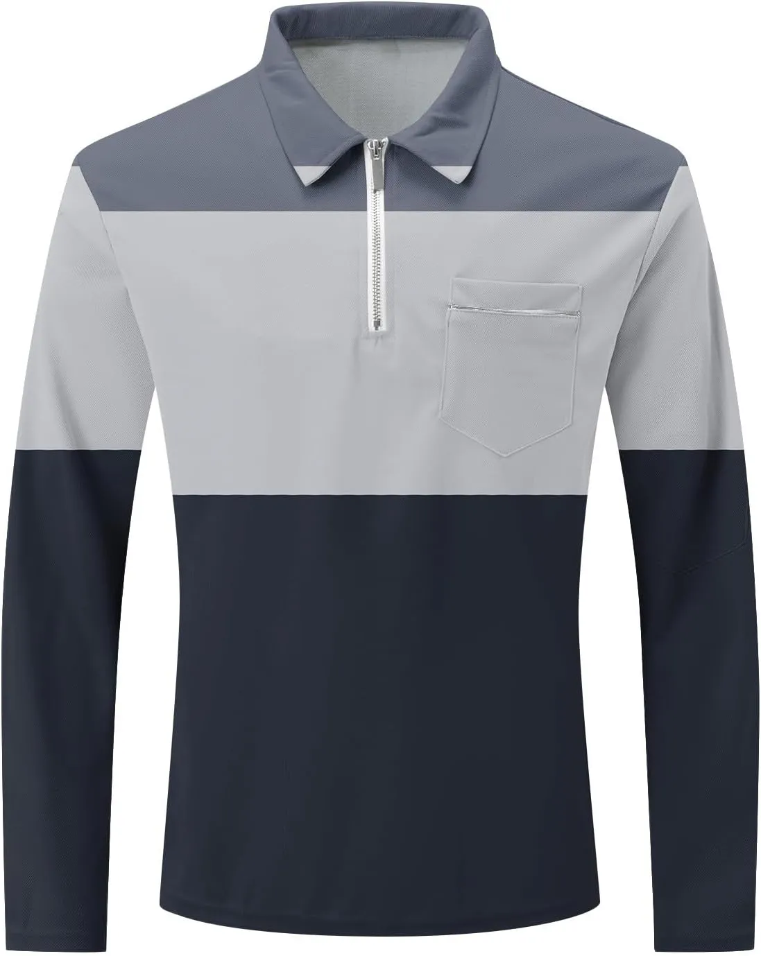 Men's Casual Colour Block Polo Shirts Striped Printed Long Sleeve Tops Zipper Lapel T-Shirt Shirt Fall Shirts
