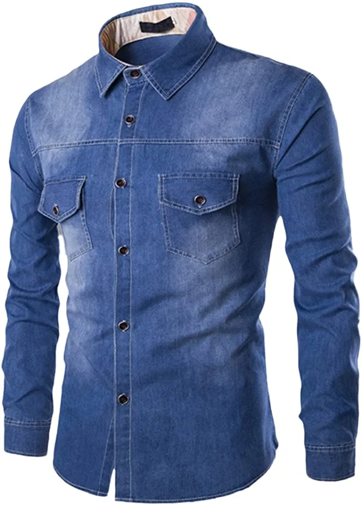 Men's Casual Denim Button -Up