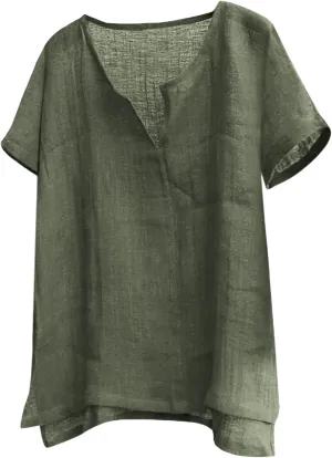 Mens Casual Henley Shirts Cotton Linen Short Sleeve V Neck Shirt Cool Summer Hippie Lightweight Tops for Beach Yoga
