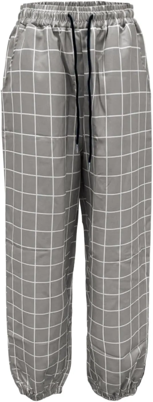 Men's Casual Plaid Pants Drawstring Stretch Dress Pants Slim Fit Skinny Chinos Tapered Business Casual Cinch Pants