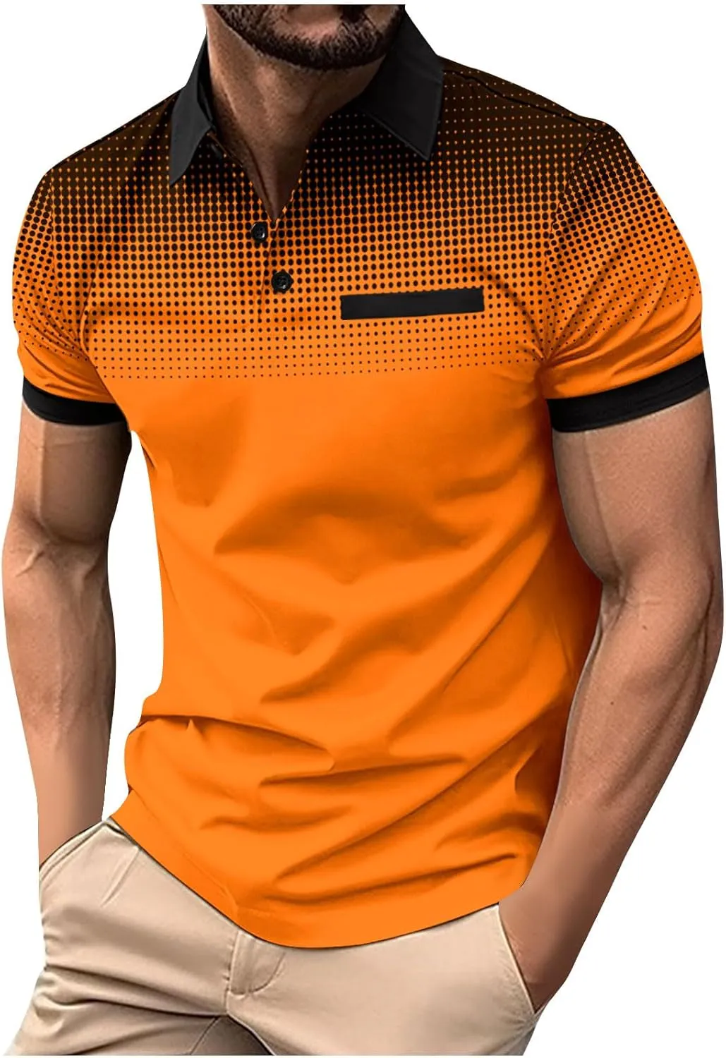 Mens Casual Polo T Shirt Zipper Button Pullover Tops Patchwork Short Sleeve Blouse Classic Golf Shirt