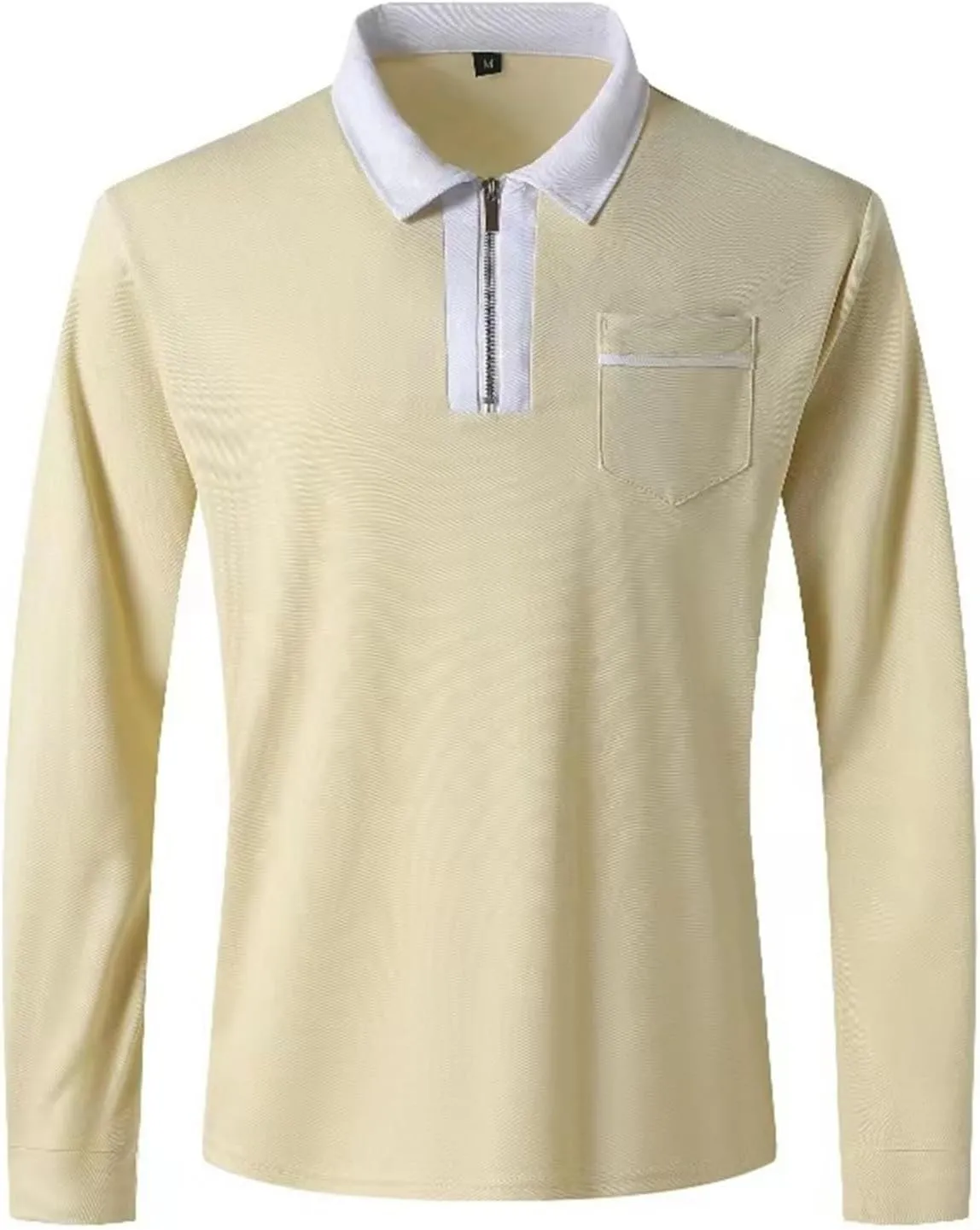 Mens Casual Quarter Zip Polo Shirt Business Office Work Slim Fit Long Sleeve Stretch Lightweight Sports Golf Collared T Shirt