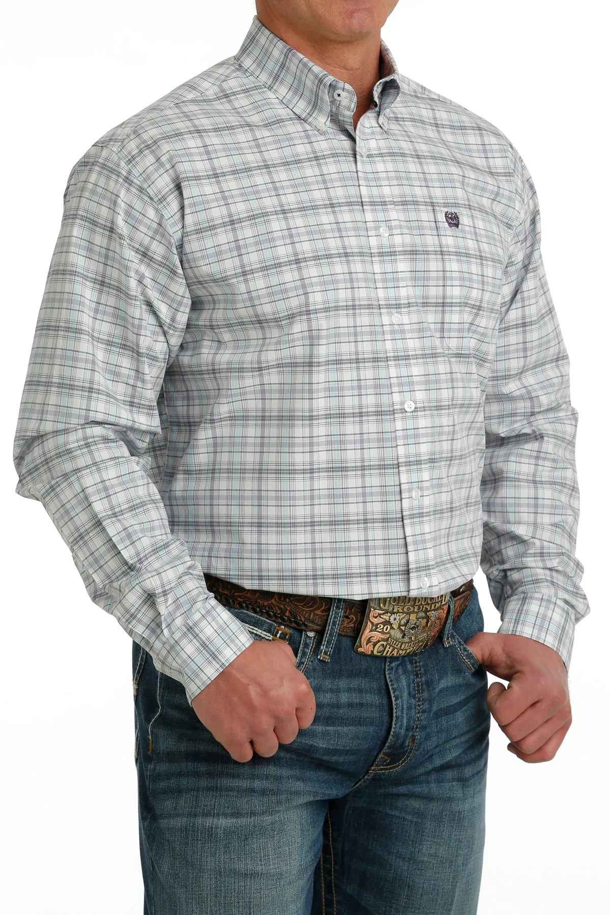 Men's Cinch MTW1105733 Classic White Plaid Button Down Long Sleeve Shirt