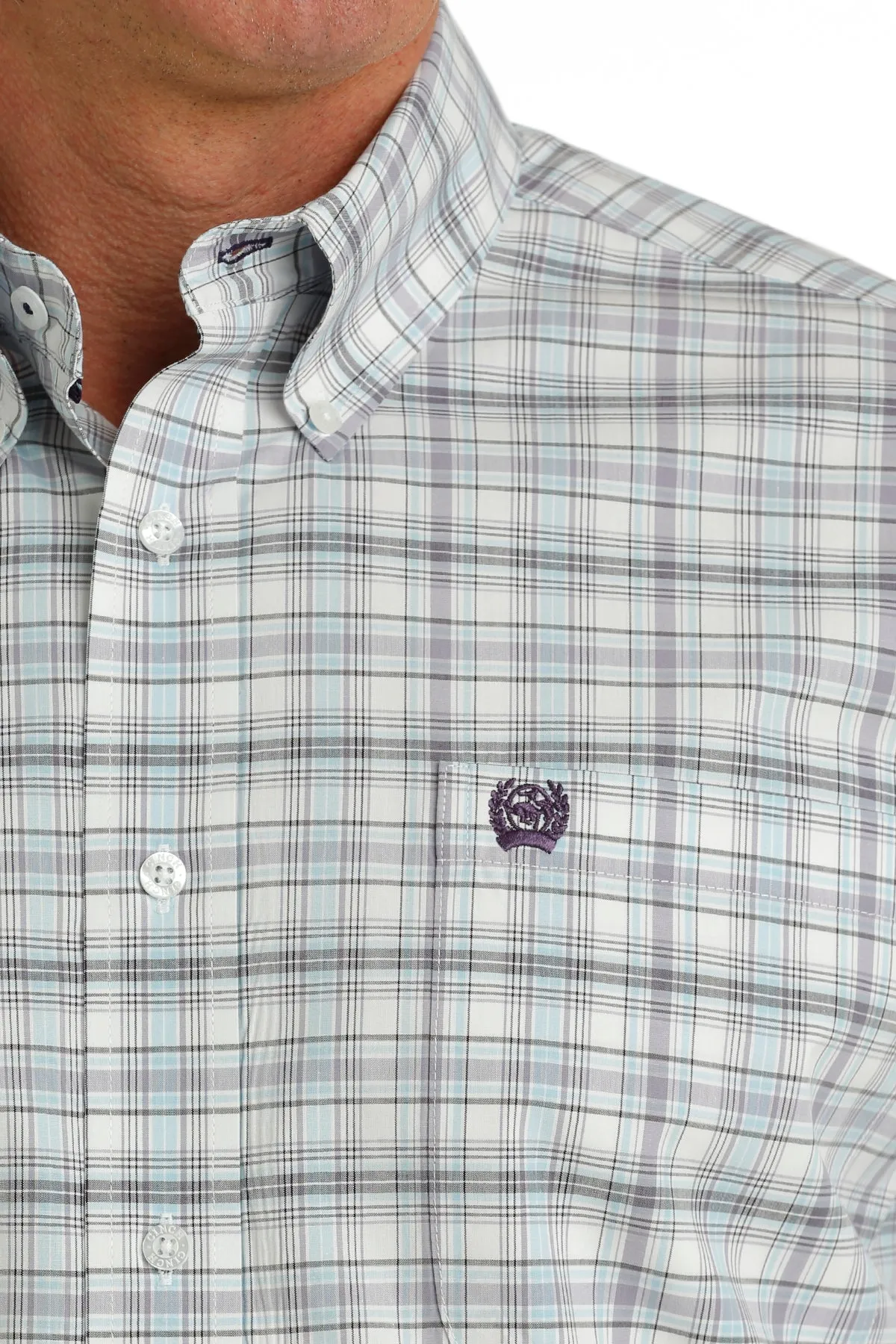 Men's Cinch MTW1105733 Classic White Plaid Button Down Long Sleeve Shirt