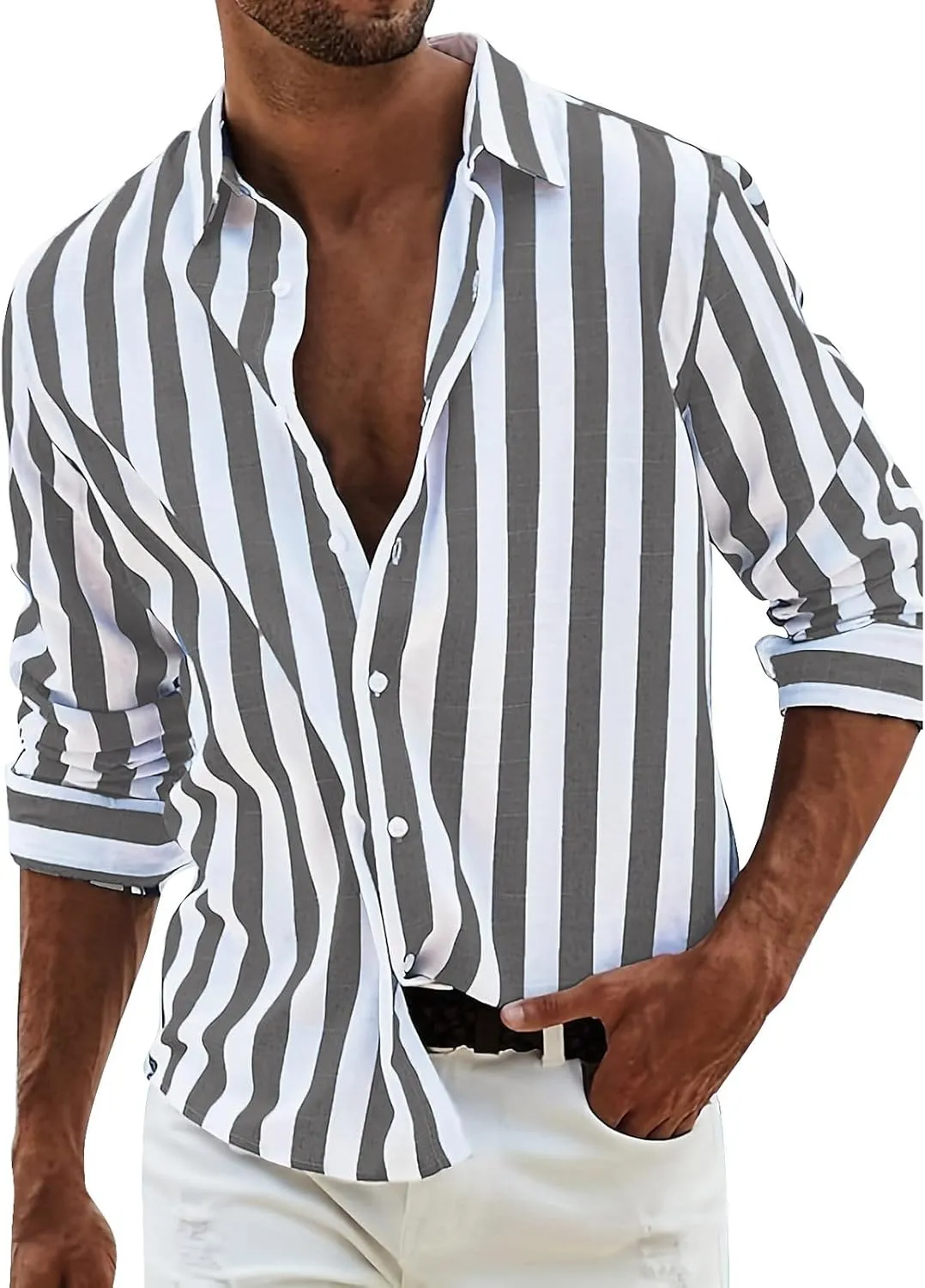 Mens Cotton Linen Henley Shirts Roll-up Long Sleeve Hip Hop Casual Quarter Button Summer Yoga Beach Vacation Tops