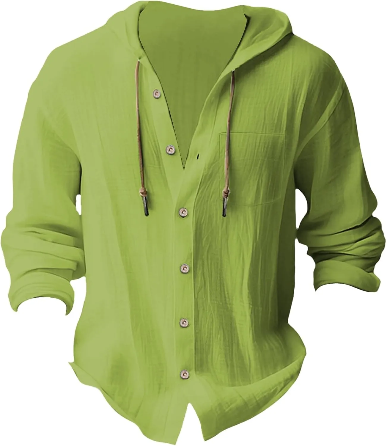 Mens Cotton Linen Henley Shirts with Hood Casual V Neck Drawstring Long Sleeve Hooded Sweatshirt Summer Button Tops