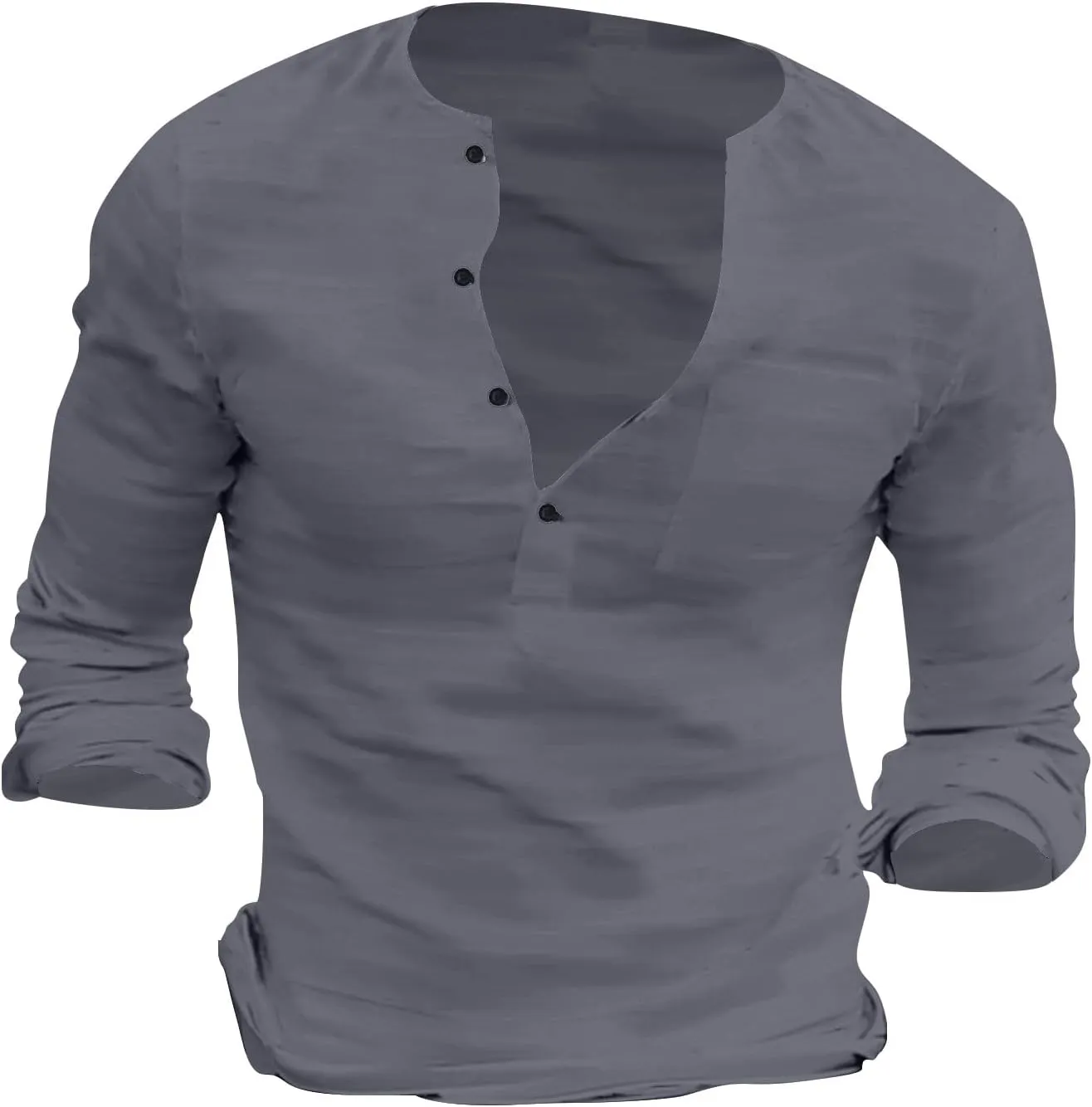 Men's Cotton Linen Henley T-Shirts Roll Up Long Sleeve Hippie Casual Beach Blouse Button Down Fashion Vacation Tops