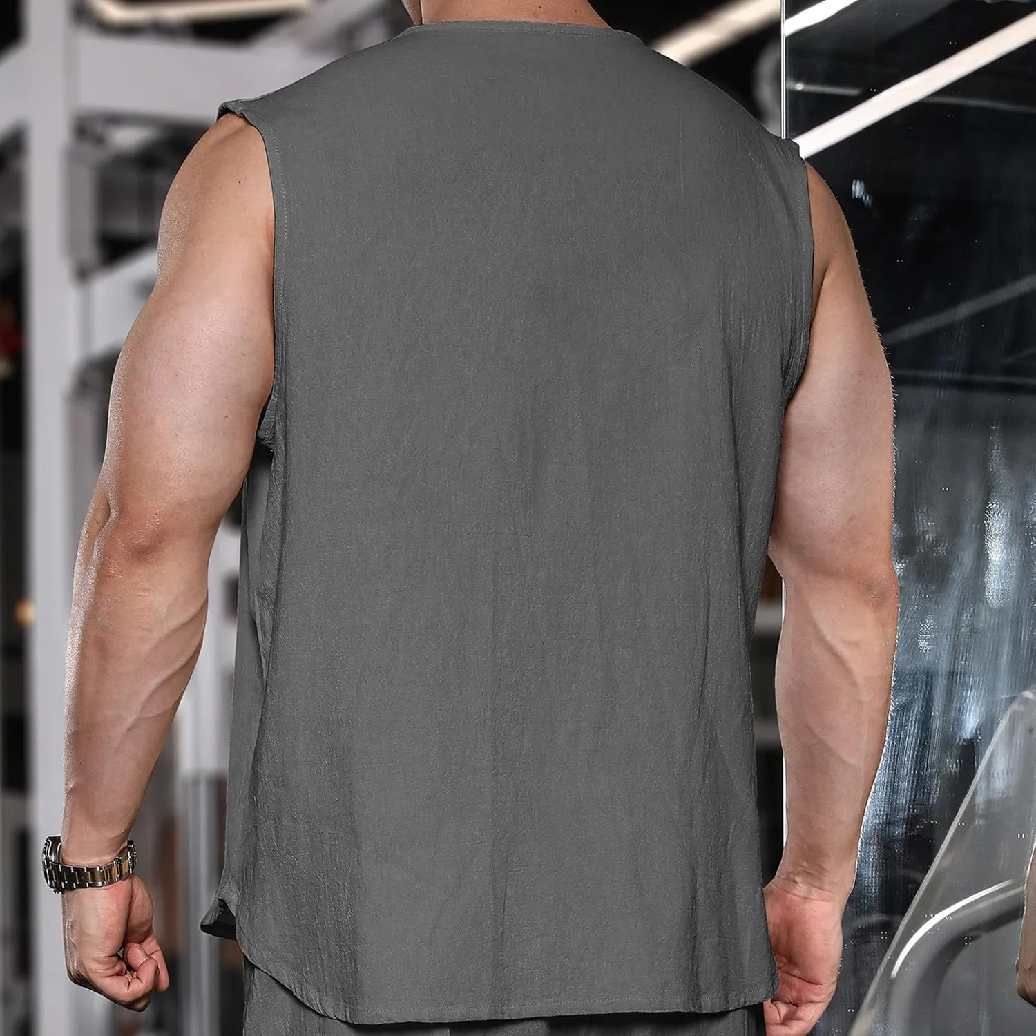 Men's Cotton Linen Vest Shirts Sleeveless Linen Shirt Button Down Tank Tops Crewneck Blouse Breathable Linen Vests Cardigan