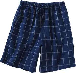 Men's Cotton Plaid Casual Shorts Sleepwear Shorts Pajama Bottom Lounge Short with Pockets Elastic Waist Sleep Shorts
