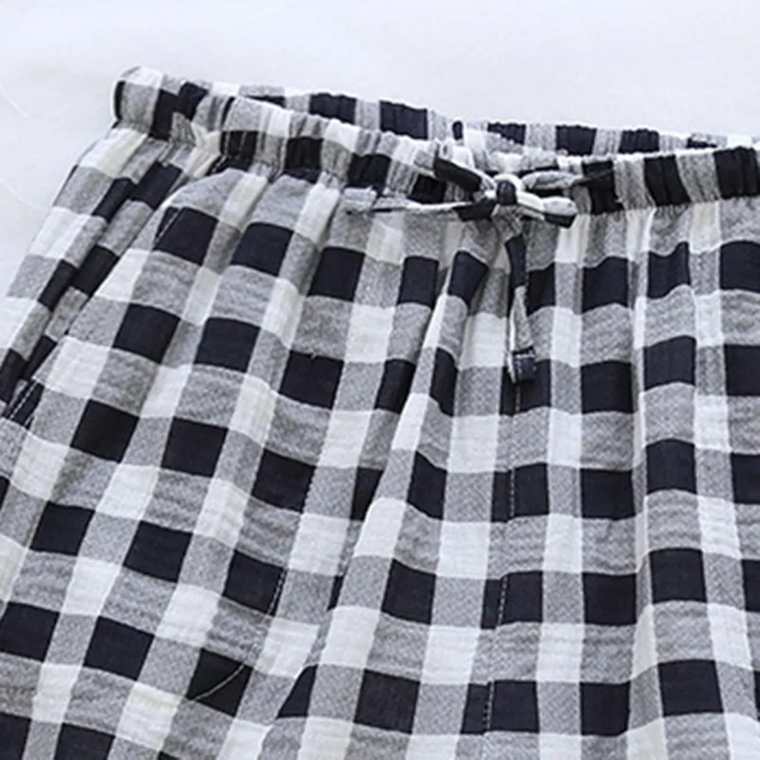 Men's Cotton Plaid Casual Shorts Sleepwear Shorts Pajama Bottom Lounge Short with Pockets Elastic Waist Sleep Shorts