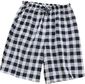 Men's Cotton Plaid Casual Shorts Sleepwear Shorts Pajama Bottom Lounge Short with Pockets Elastic Waist Sleep Shorts