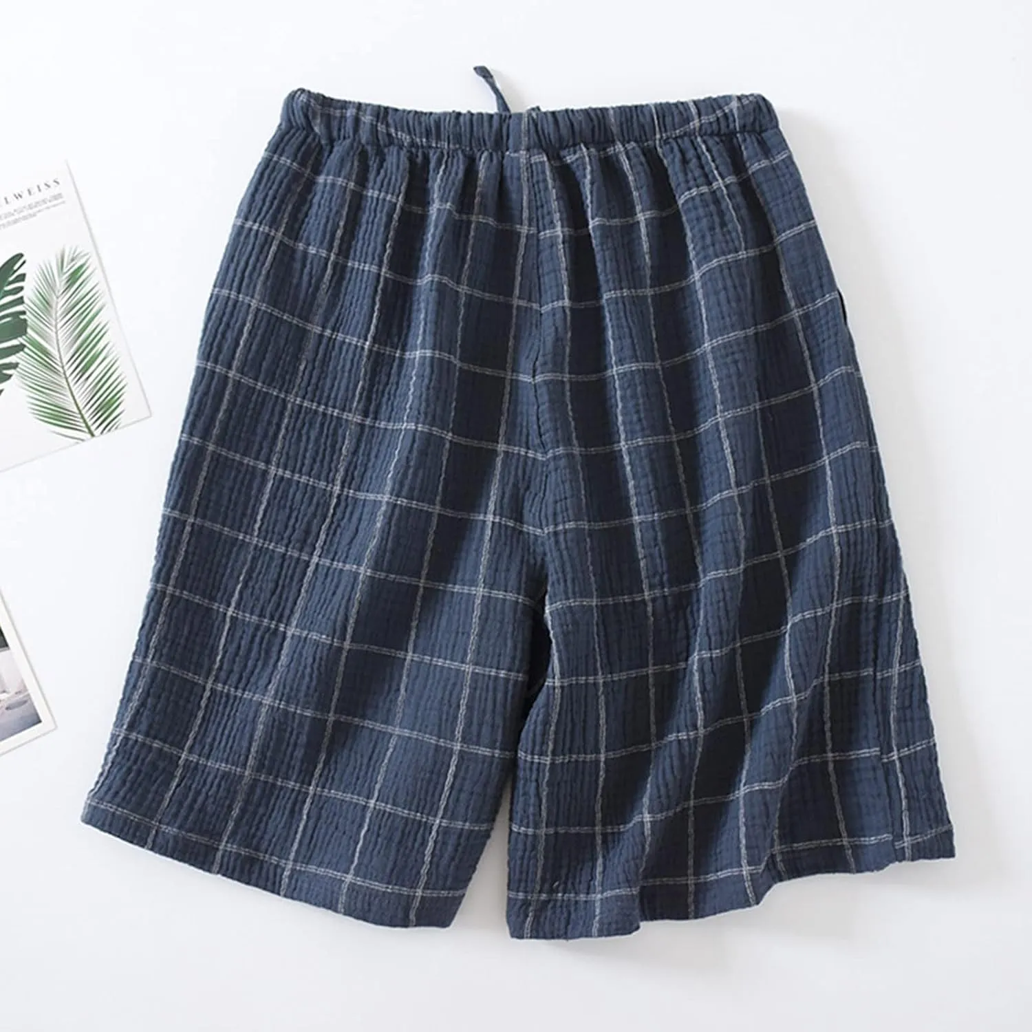 Men's Cotton Plaid Casual Shorts Sleepwear Shorts Pajama Bottom Lounge Short with Pockets Elastic Waist Sleep Shorts