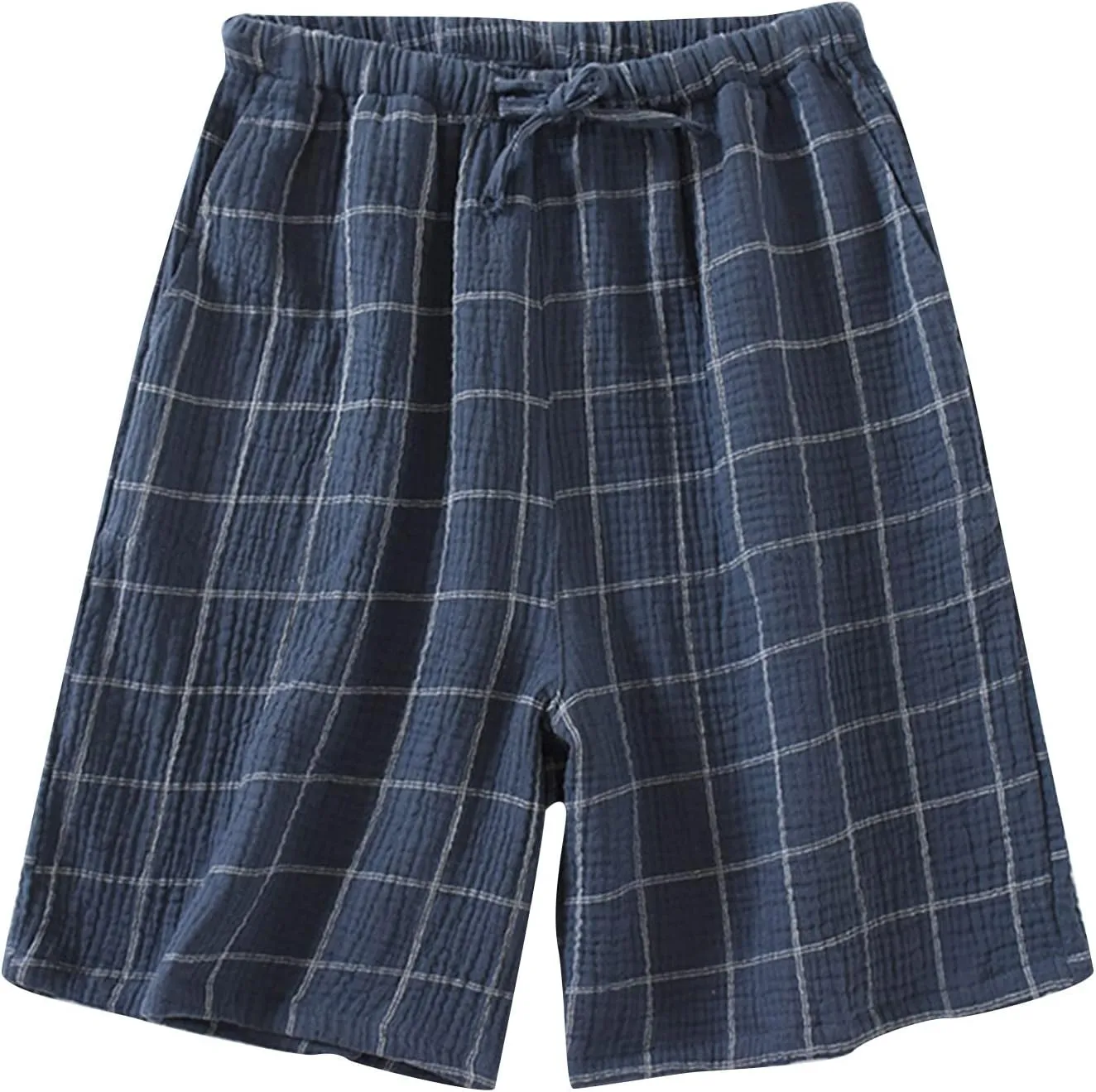 Men's Cotton Plaid Casual Shorts Sleepwear Shorts Pajama Bottom Lounge Short with Pockets Elastic Waist Sleep Shorts