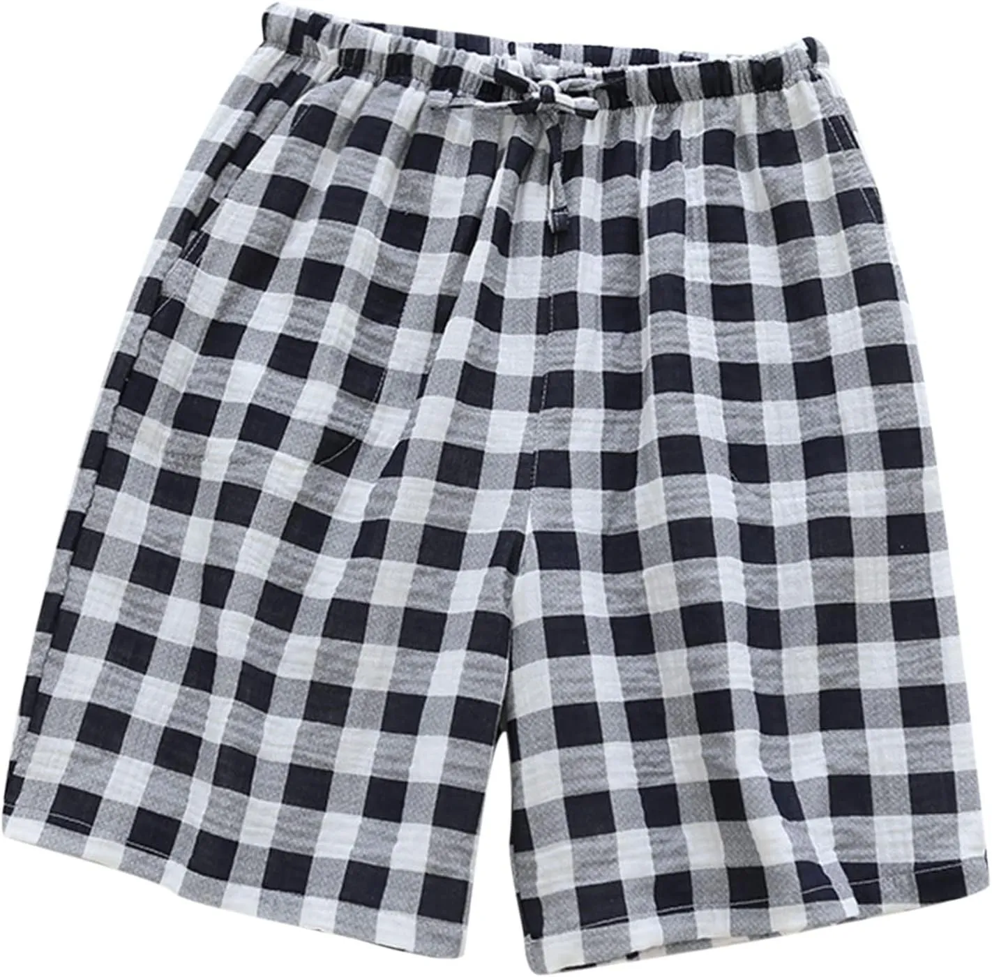 Men's Cotton Plaid Casual Shorts Sleepwear Shorts Pajama Bottom Lounge Short with Pockets Elastic Waist Sleep Shorts
