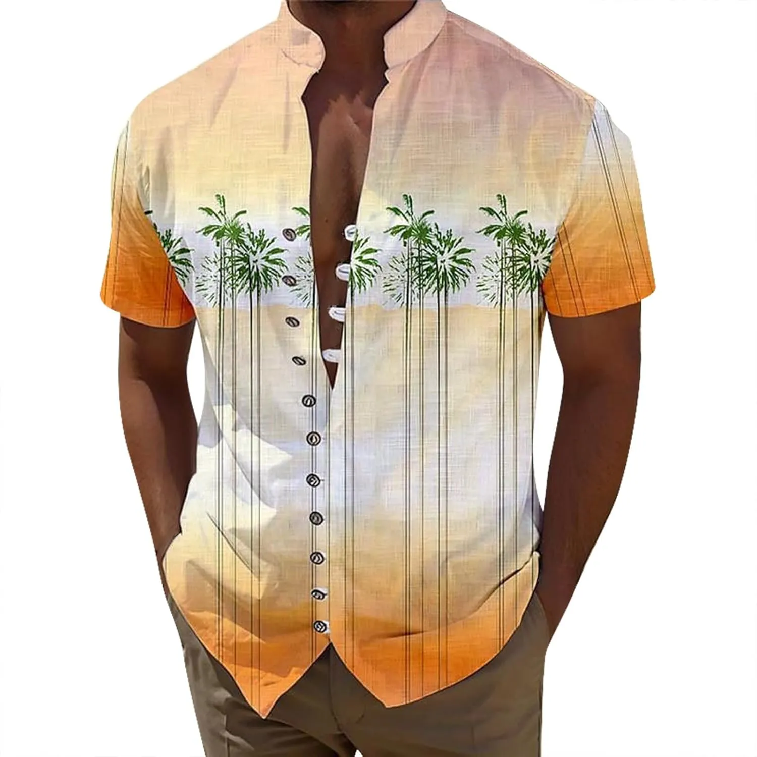 Mens Cuban Guayabera Shirts Casual Button Down Shirt Short Sleeve Summer Beach Shirts Floral Shirt Vacation Hippie Tops