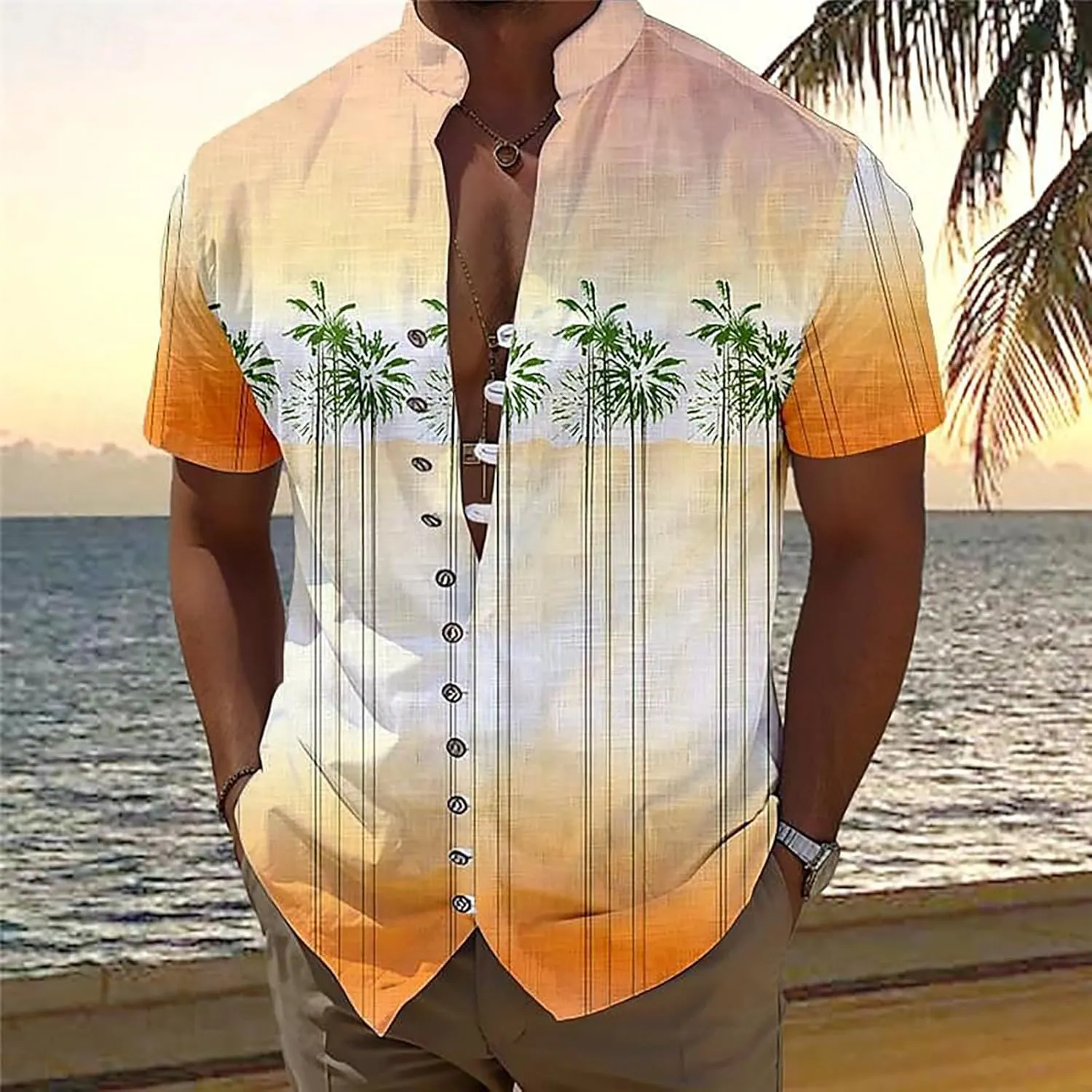 Mens Cuban Guayabera Shirts Casual Button Down Shirt Short Sleeve Summer Beach Shirts Floral Shirt Vacation Hippie Tops