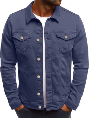 Mens Denim Jackets Regular Fit Button down Long Sleeve Jean Trucker Jacket Vintage Casual Lightweight Fall Streetwear