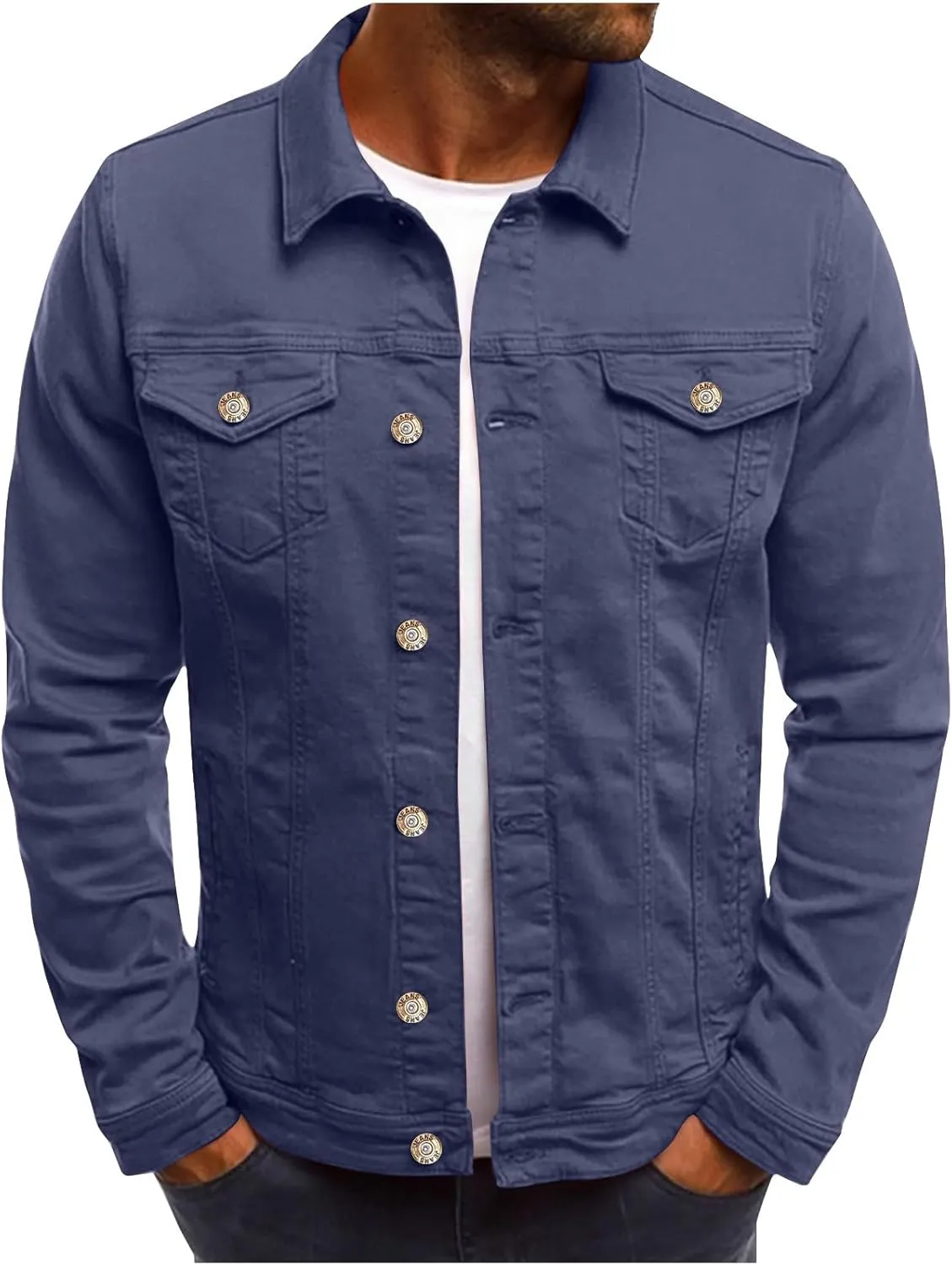 Mens Denim Jackets Regular Fit Button down Long Sleeve Jean Trucker Jacket Vintage Casual Lightweight Fall Streetwear
