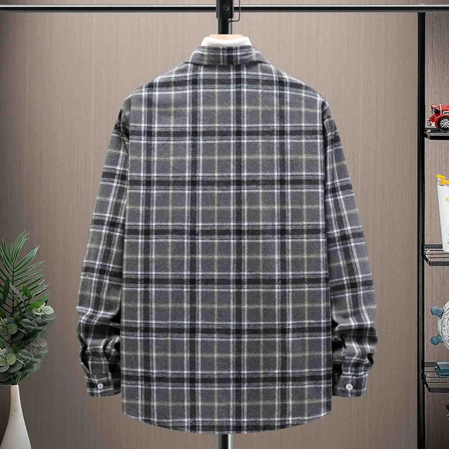 Mens Flannel Shirt Shackets Casual Button Down Long Sleeve Plaid Shirt Jacket Lightweight Fleece Jacket with Pockets