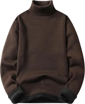 Men's Fleece Lined Thermal Turtleneck Sweater Oversized Long Sleeve Casual Pullover Jumper Tops Knitted Sweaters 2025