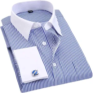 Men's French Cufflinks Business Dress Shirts Long Sleeves
