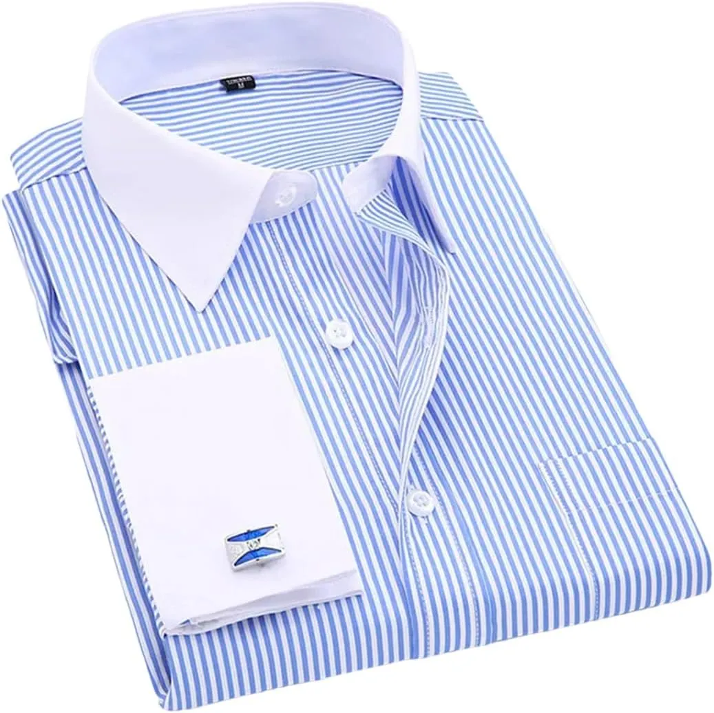Men's French Cufflinks Business Dress Shirts Long Sleeves