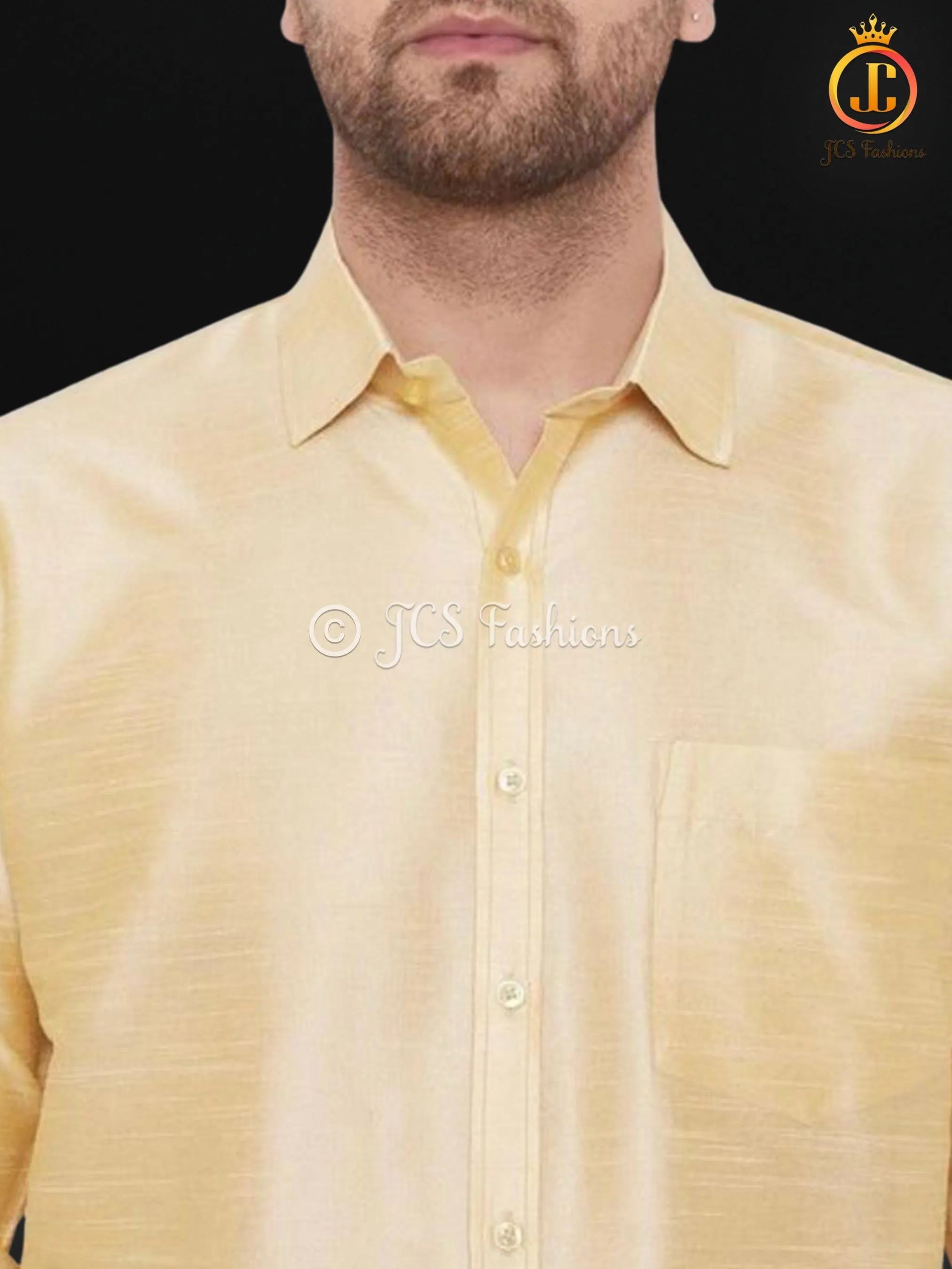 Men's Gold Silk Blend Ethnic Shirt. Veshti Shirt, Indian Traditional Shirt.