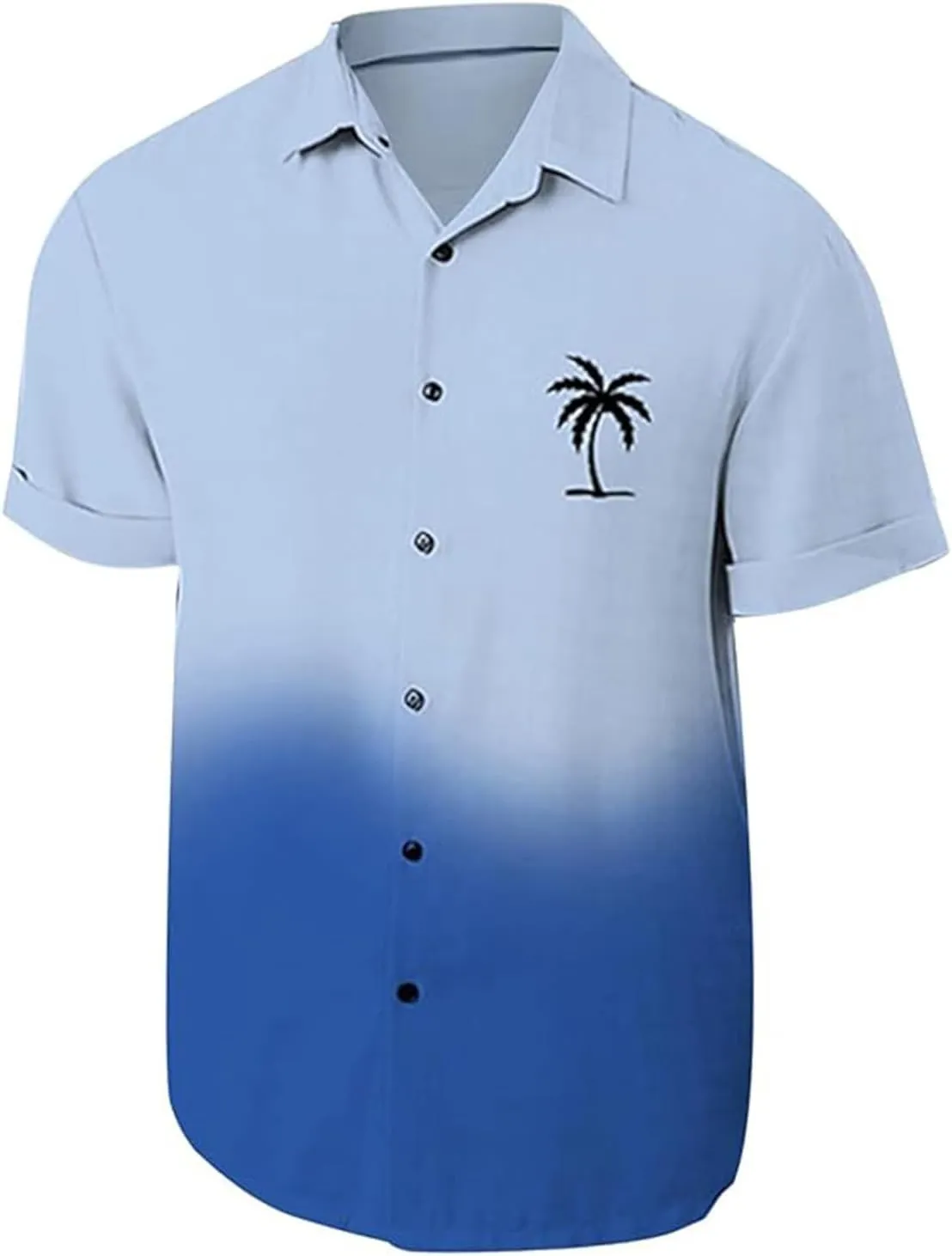 Mens Hawaiian Shirt Palm Tree Print Gradient Short Sleeve Button Down Tropical Shirts Casual Summer Beach Shirt