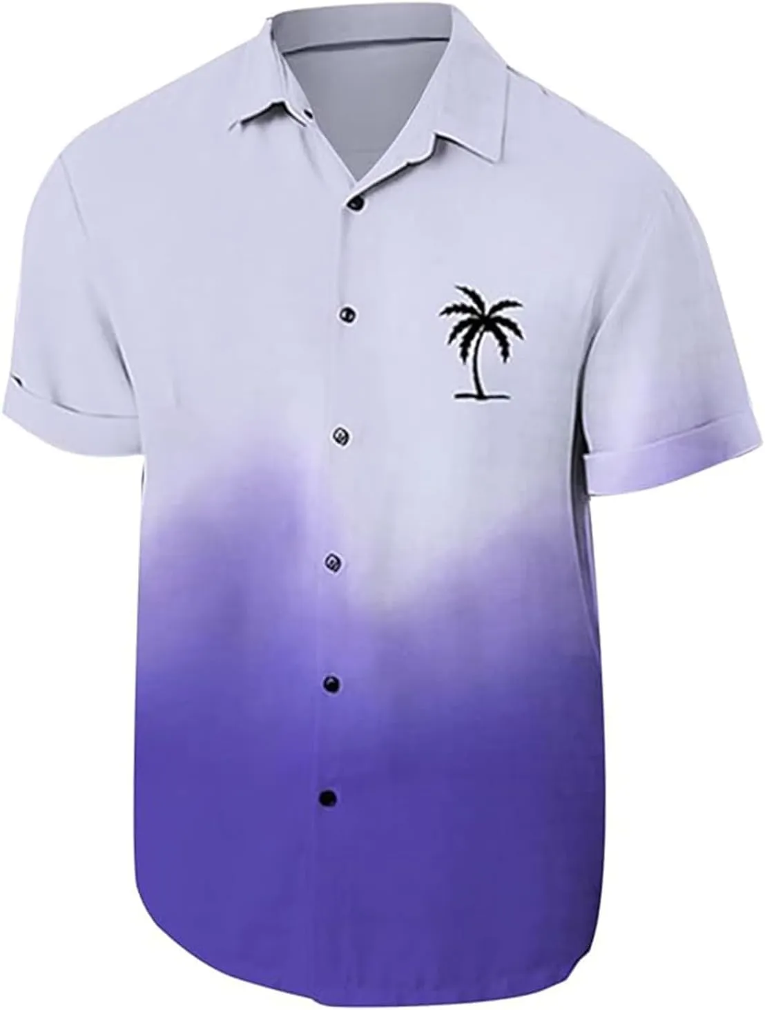 Mens Hawaiian Shirt Palm Tree Print Gradient Short Sleeve Button Down Tropical Shirts Casual Summer Beach Shirt
