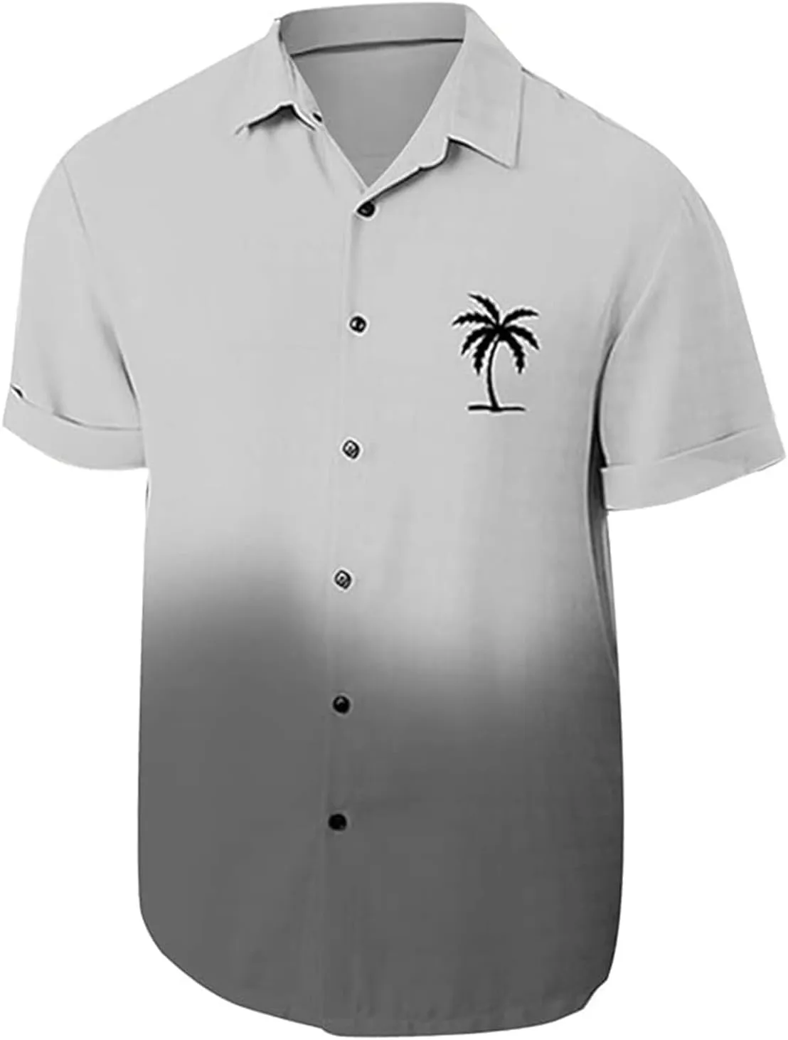 Mens Hawaiian Shirt Palm Tree Print Gradient Short Sleeve Button Down Tropical Shirts Casual Summer Beach Shirt
