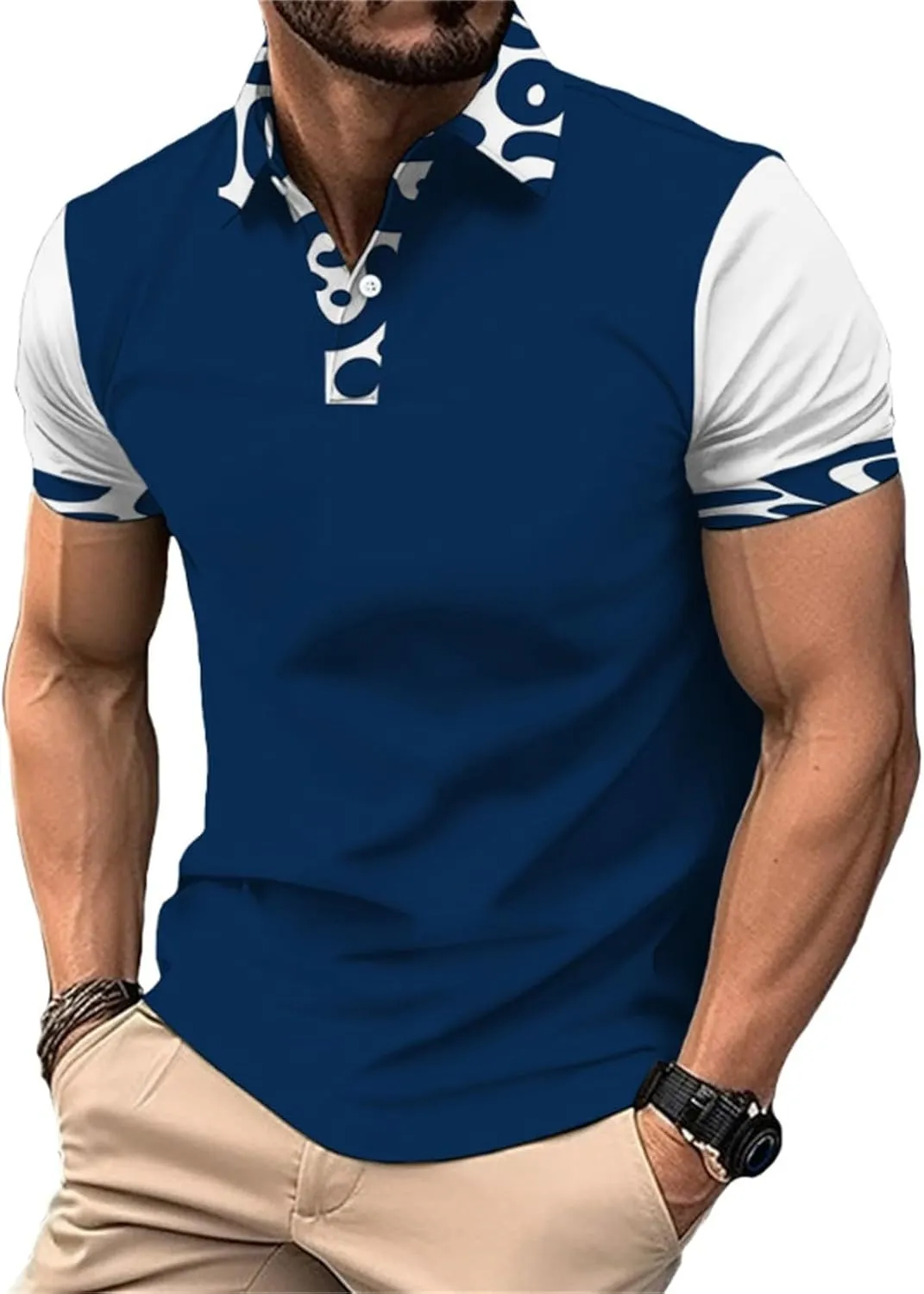 Men's Knit Polo Shirts Collar Solid Color Button Short Sleeve Top Fashion Leisure Outdoor Shirt Mens Black Tshirt