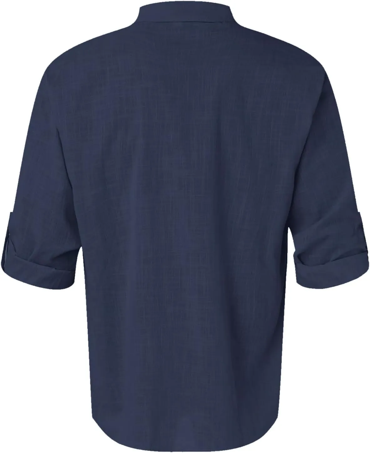 Men's Linen Shirts Button Down Casual Summer Long Sleeve Stand Henley T-Shirt Solid Hawaii Beach Wedding Tops with Pocket