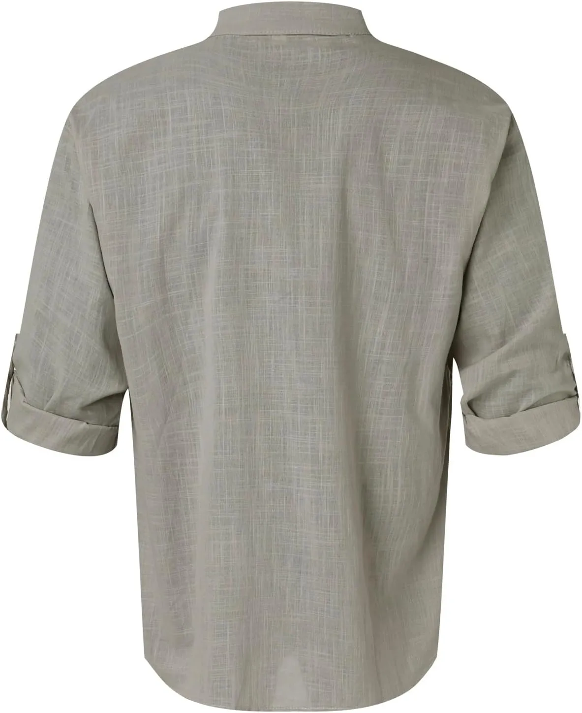 Men's Linen Shirts Button Down Casual Summer Long Sleeve Stand Henley T-Shirt Solid Hawaii Beach Wedding Tops with Pocket