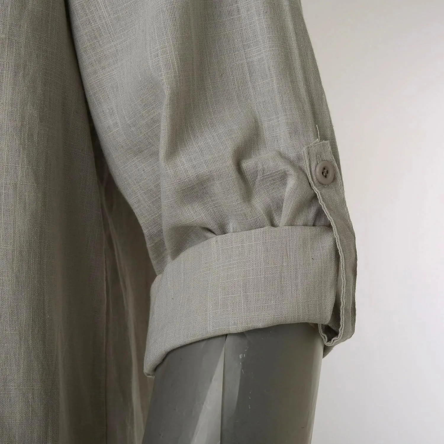 Men's Linen Shirts Button Down Casual Summer Long Sleeve Stand Henley T-Shirt Solid Hawaii Beach Wedding Tops with Pocket