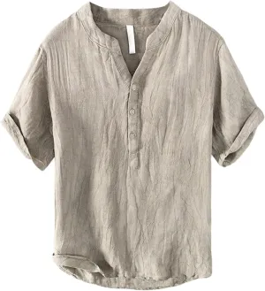 Men's Linen Shirts Short Sleeve Casual Shirts for Men Button Down Quick Dry Lightweight Vintage Summer Beach Tee